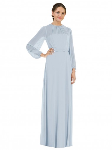 Shop Strapless Chiffon Maxi Bridesmaid Dress with Puff Sleeve Blouson Overlay
