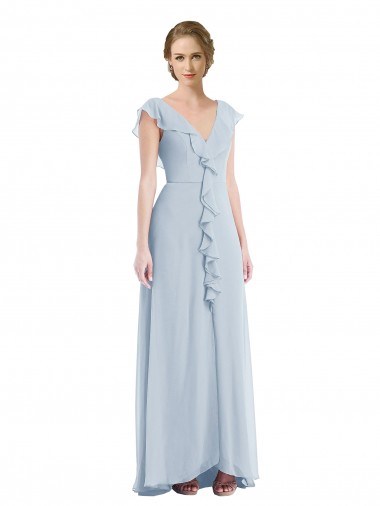 Shop Ruffle Trimmed V Back Chiffon Maxi Bridesmaid Dress