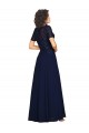 Short Sleeves A-Line Long Chiffon Bridesmaid Dress with Beaded Bodice