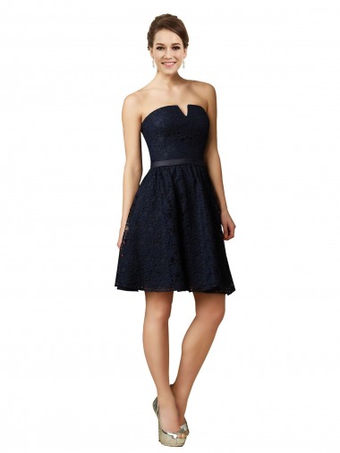 Shop Classic Knee Length Lace Bridesmaid Dress with Notched Neckline