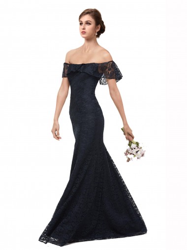 Shop Off the Shoulder Long Lace Bridesmaid Dress with Flutter Sleeves