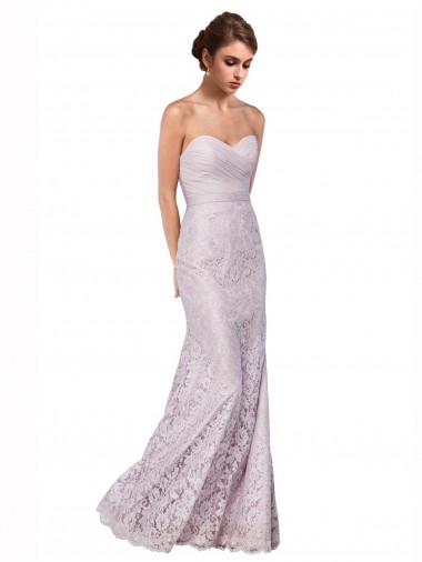 Shop Floor Length Fitted Sweetheart Lace Bridesmaid Dress