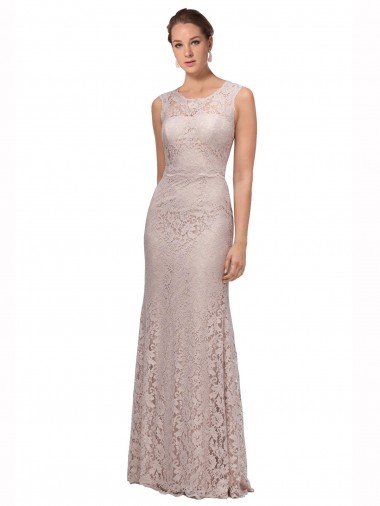 Shop Long Sleeveless All Lace Bridesmaid Dress with Scoop Neckline