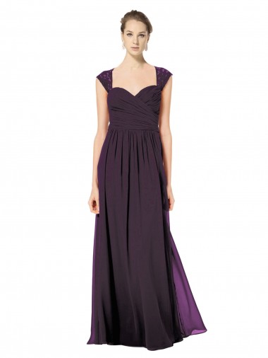 Shop Long Chiffon Sweetheart Bridesmaid with Lace Straps and Keyhole Back