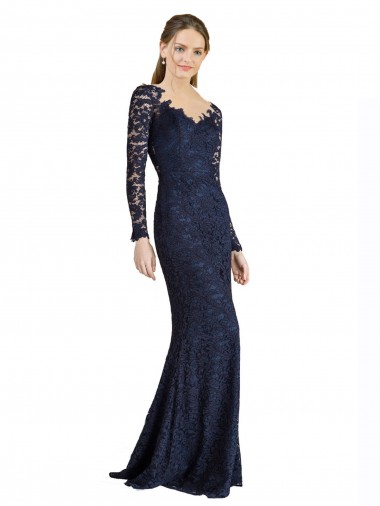 Shop Illusion Long Sleeves Lace Bridesmaid Dress with Sheer Keyhole Back