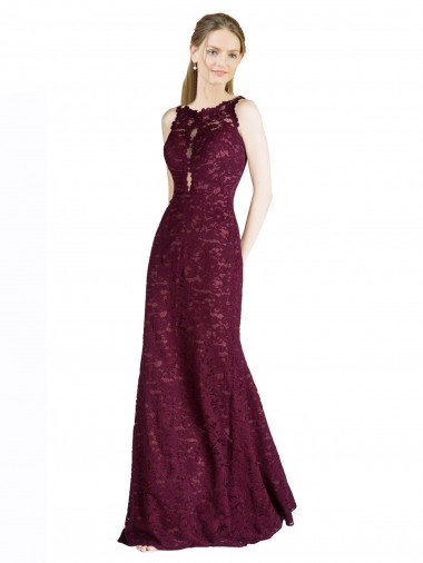 Shop Long Lace Bridesmaid Dress with Peekaboo Bodice and Keyhole Back