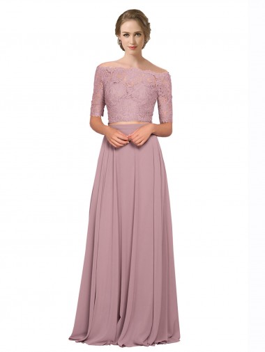 Shop Off the Shoulder Lace Crop Top A-Line Chiffon Bridesmaid Dress