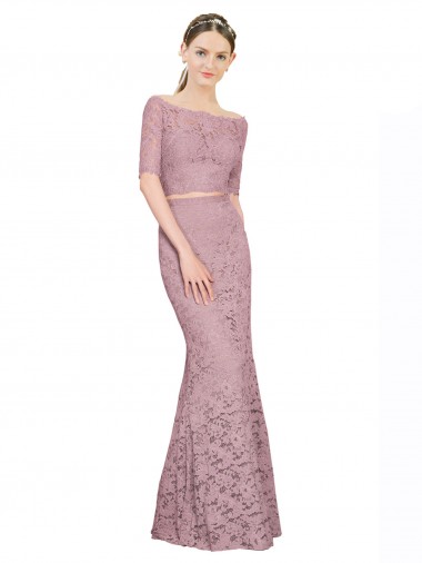 Shop Short Sleeves Crop Top Mermaid Lace Bridesmaid Dress