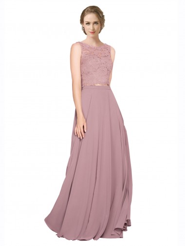 Shop Long A-Line Chiffon Bridesmaid Dress with Sleeveless Lace Crop Top