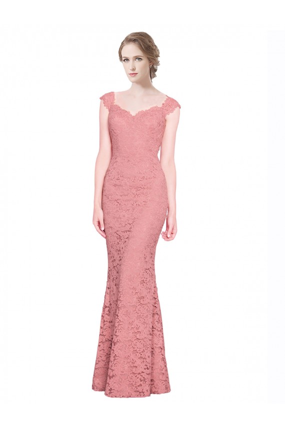 Sweetheart Mermaid Long Lace Bridesmaid Dress with Wide Straps