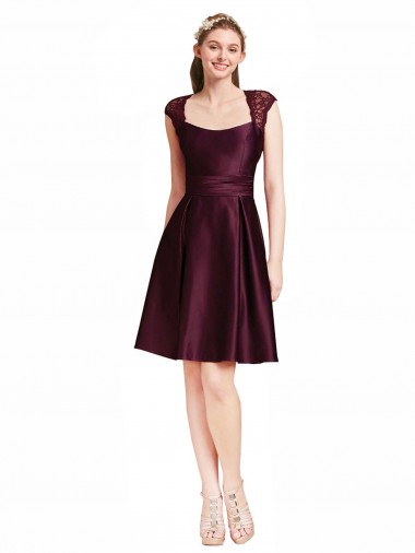 Shop Short Knee Length Lace Bridesmaid Dress with Square Neck