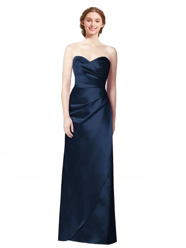 Shop Faux Wrap A-Line Long Satin Bridesmaid Dress with Draped Bodice