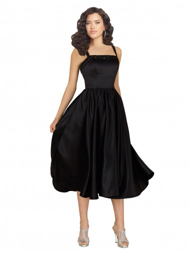 Shop Short Square Neck Satin Bridesmaid Dress with Beading