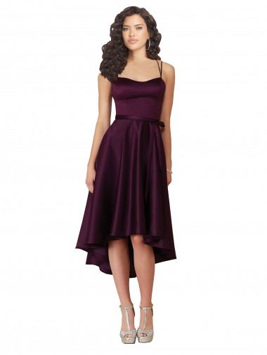Shop Elegant High Low Satin Bridesmaid Dress with Criss Cross Back