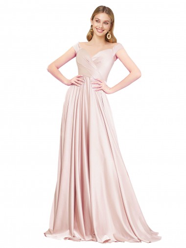 Shop A-Line Off the Shoulder Sweetheart Luxe Satin Bridesmaid Dress