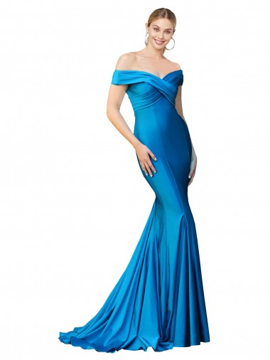 Shop Off the Shoulder Long Chapel Train Luxe Satin Bridesmaid Dress
