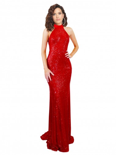 Shop Halter High Neck Mermaid Open Back Sequin Bridesmaid Dress