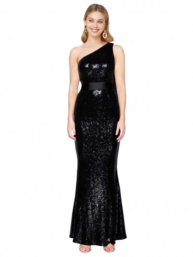 Shop Draped One Shoulder Long Full Length Sequin Bridesmaid Dress