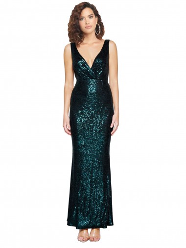 Shop V-Neck Full Length Sequin Bridesmaid Dress with Draped Back