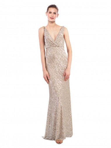 Shop Faux Surplice V-Neck Slim Sparkling Sequin Bridesmaid Dress