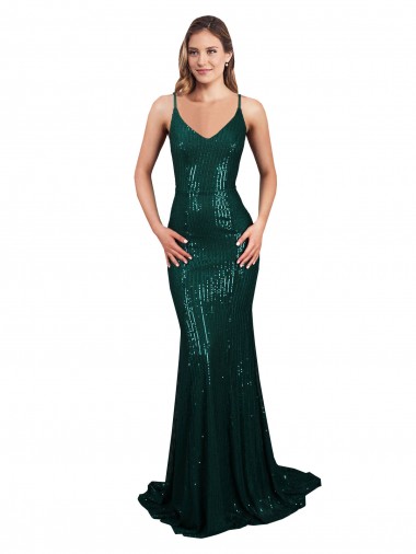 Shop Fishtail Shaped V-Neck Open Back Long Sequin Bridesmaid Dress