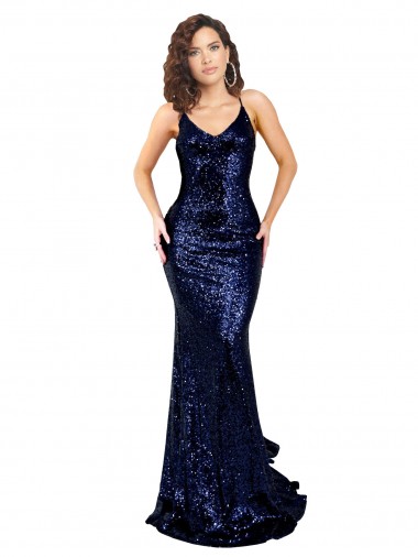 Shop Mermaid V-Neck Low Back Long Sequin Bridesmaid Dress