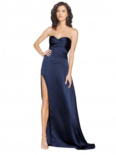 Shop Knotted Sweetheart Silky Satin Bridesmaid Dress with High Side Split