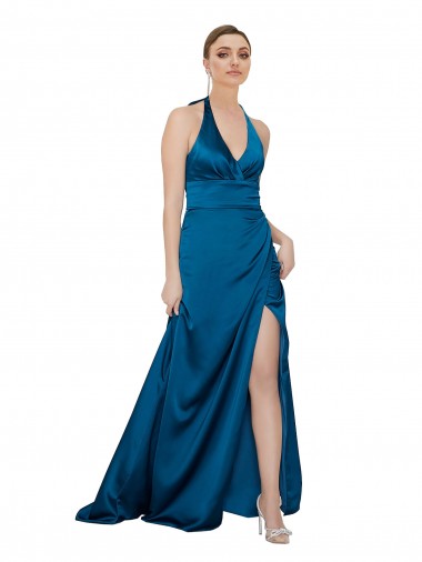 Shop Halter Neck Silky Satin Bridesmaid Dress