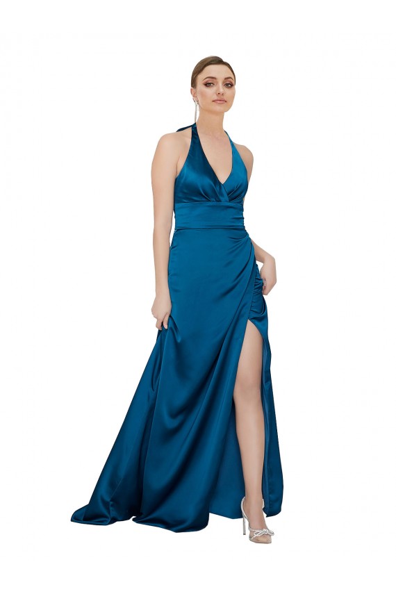 Halter Neck Silky Satin Bridesmaid Dress