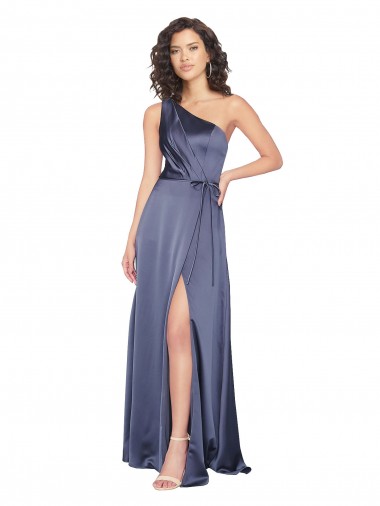 Shop Draped Silky Satin Bridesmaid Dress with Tied Waist
