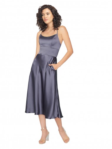 Shop Midi Silky Satin Dress with Open Tied Back