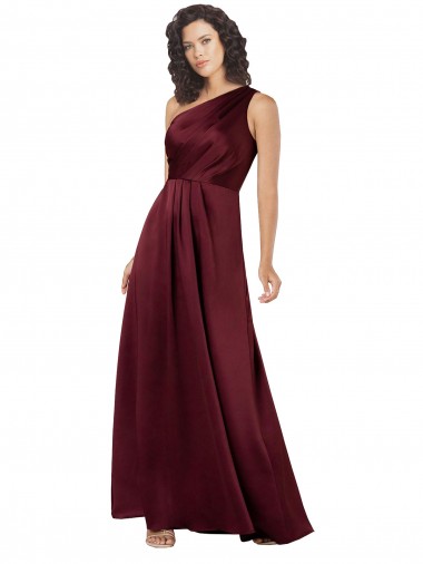 Shop One Shoulder Silky Satin Bridesmaid Dress with Subtle Pleats