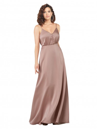 Shop Subtle V-Neckline Silky Satin Bridesmaid Dress with Front Button Detail