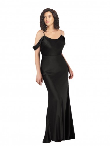 Shop Off the Shoulder Sleeves Silky Satin Bridesmaid Dress with Skirt Slit