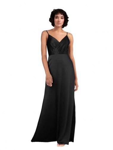 Shop Full Length V-Neckline Silky Satin Bridesmaid Dress with Spaghetti Straps