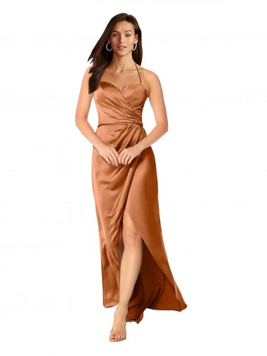 Shop Faux-Wrap Skirt Silky Satin Bridesmaid Dress