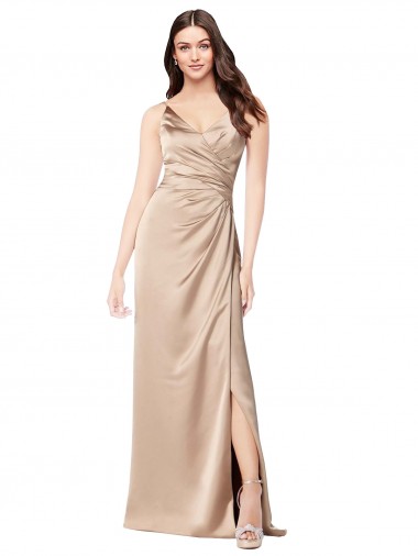 Shop Silky Satin Bridesmaid Dress with Draped Surplice Bodice