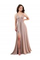 Long A-Line Plunge V-Neckline Spandex Bridesmaid Dress with Slit