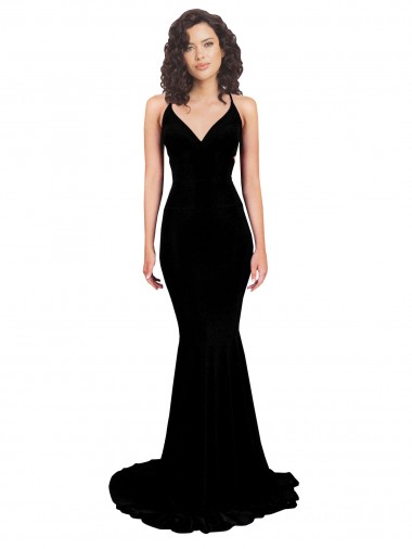 Shop Fishtail Shaped V-Neck Open Back Spandex Bridesmaid Dress