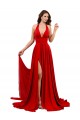 High Slit A-Line Halter Long Spandex Bridesmaid Dress Open Back
