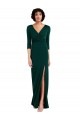 Floor Length 3/4 Sleeves V-Back Draped Wrap Maxi Spandex Bridesmaid Dress