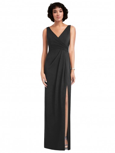 Shop Draped Wrap Maxi Spandex Bridesmaid Dress with Front Slit