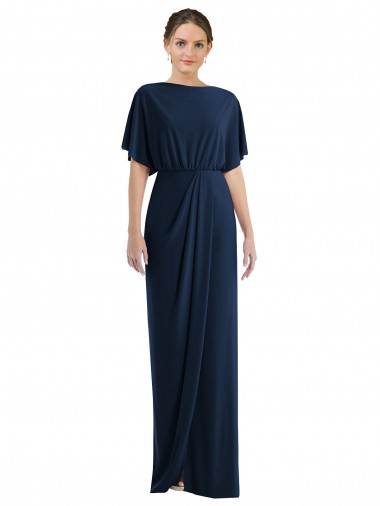 Shop Open Back Short Sleeves Draped Tulip Skirt Maxi Spandex Bridesmaid Dress