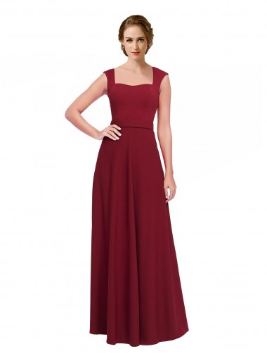 Shop Square Neck Subtle Cap Sleeeves Crepe Bridesmaid Dress