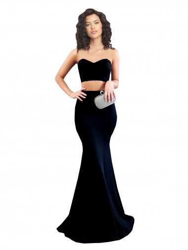 Shop Two Piece High Neck Crepe Bridesmaid Dress