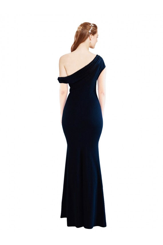 Draped Off the Shoulder Fitted Crepe Bridesmaid Dress