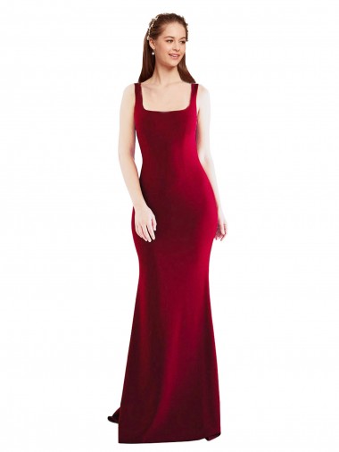 Shop Square Neckline and Backline Fitted Crepe Bridesmaid Dress