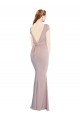 Boat Neck Cap Sleeve Crepe Bridesmaid Dress with Plunging Tie Back