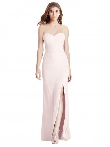 Shop Strapless Crepe Trumpet Bridesmaid Dress with Front Slit