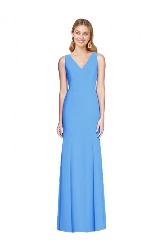 Flattering Trumpet Long Sleeveless Bridesmaid Dress with Open Back